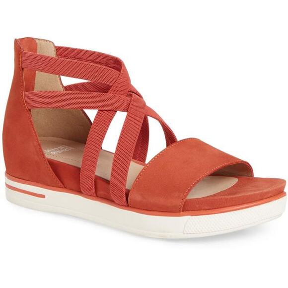 Eileen Fisher Story Platform Sandal Leather Sporty-Chic Adjustable Cayenne 6 - Picture 1 of 6